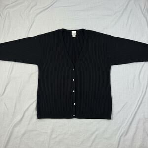 Sellecca Black Ribbed Cardigan Sweater Women's Large Button Front